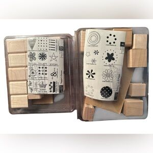 Stampin' Up! Retired Wooden Stamp Set - Floral and Geometric Designs NEW